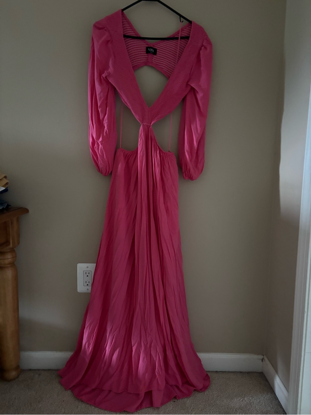 Vici Hot Pink Backless Maxi Dress with Long Sleeves